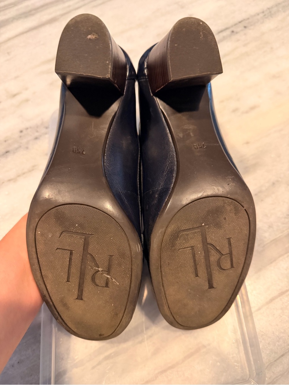 Lauren Ralph Lauren Navy Leather Loafers with Gold Accent - Picture 6 of 6